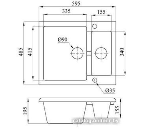 Кухонная мойка БелЭворс Duet L бежевый, без сифона