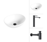 Умывальник Lauter 21652 + Moon 21СК8691BS с сифоном 21635B черный матовый