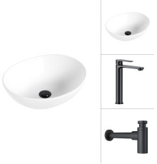 Умывальник Lauter 21652 + Moon 21СК8691BS с сифоном 21635B черный матовый