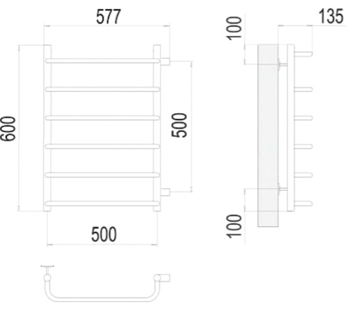 Полотенцесушитель TERMINUS Стандарт П6 500x600 бп хром