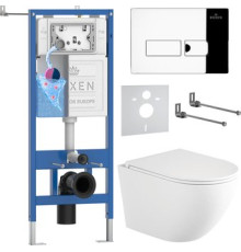 Унитаз подвесной Roxen Antares Tornado Long в комплекте с инсталляцией StounFix Dual Fresh 6 в 1 868414 кнопка: хром глянцевый глянцевая