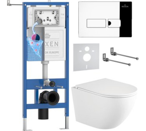 Унитаз подвесной Roxen Antares Tornado Long в комплекте с инсталляцией StounFix Dual Fresh 6 в 1 868414 кнопка: хром глянцевый глянцевая