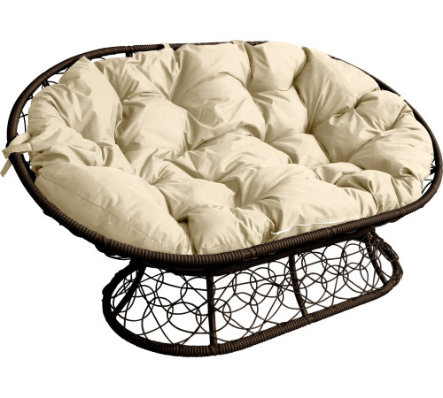 Садовый диван M-Group Мамасан 12110201 коричневый ротанг/бежевая подушка