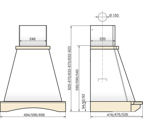 Кухонная вытяжка Elikor Ротонда 90П-1000-П3Д бежевый/дуб неокрашенный 943816