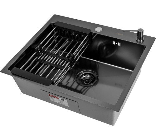 Кухонная мойка ARFEKA ECO AR мойка 600*500, коландер, дозатор BLACK DECOR MILLET GRAINS