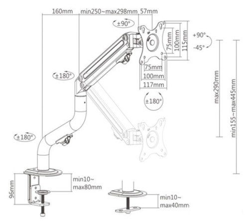 Кронштейн для монитора Gembird MA-DA1-02