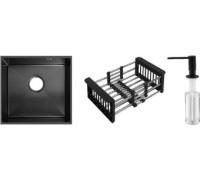 Кухонная мойка Schtoff Undermount Best Decor Black 4545 + коландер KR-1 BLACK+ дозатор SD-1 BLACK