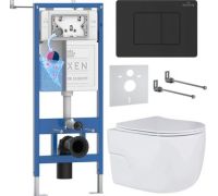 Унитаз подвесной Roxen Porto в комплекте с инсталляцией StounFix Dual Fresh 6 в 1 868603 кнопка: оружейная сталь матовая