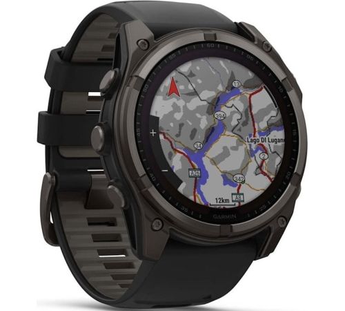 Умные часы Garmin Fenix 8 Solar, Sapphire 51мм титановый угольно-серый с DLC-покрытием и черным ремешком