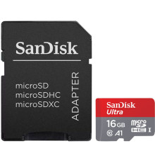 Карта памяти SanDisk Ultra SDSQUAR-016G-GN6MA microSDHC 16GB с адаптером