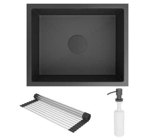 Кухонная мойка Roxen Uno 560210-54BS под столешницу графит/текстурная поверхность ролл-мат, дозатор, сифон