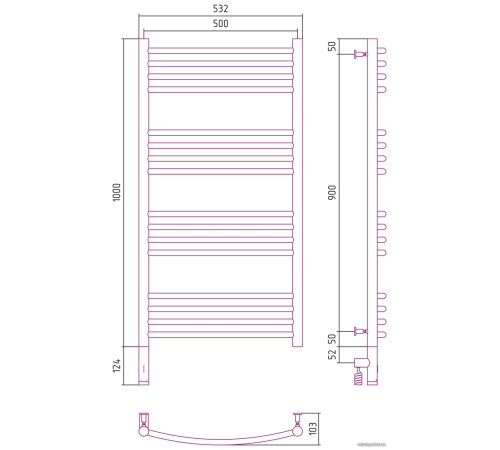Полотенцесушитель Сунержа Богема 3.0 выгнутая 1000х500 МЭМ левый 31-5802-1050