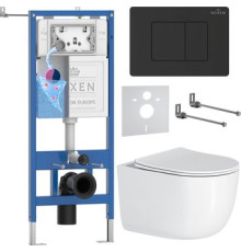 Унитаз подвесной Roxen Vortex Tornado в комплекте с инсталляцией StounFix Dual Fresh 6 в 1 868502 кнопка: черный матовая