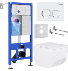 Унитаз подвесной Roxen Boro в комплекте с инсталляцией StounFix Dual Fresh 6 в 1 540025 кнопка: белый глянец