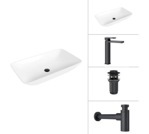 Умывальник Lauter 21886 + Cascade 21СК0655BS + сифон 21635B + дон.клапан 21190B черный матовый