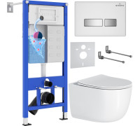 Унитаз подвесной Roxen Vortex Tornado в комплекте с инсталляцией StounFix Dual Fresh 6 в 1 964605 кнопка: белое стекло