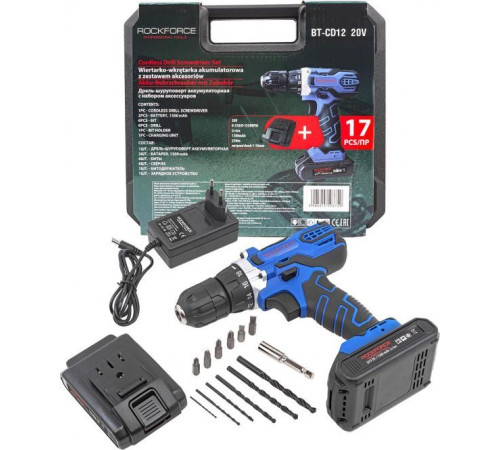 Дрель-шуруповерт RockForce RF-BT-CD12 20V с 2-мя АКБ, кейс
