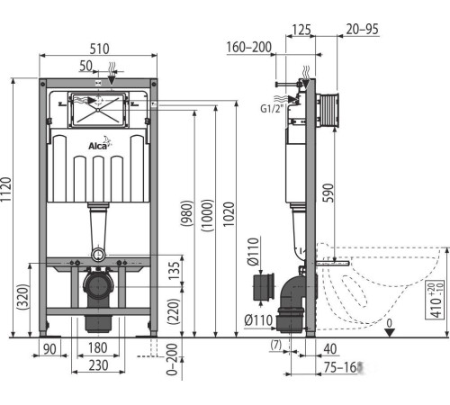 Инсталляция для унитаза Alcaplast AM101/1120 с клавишей смыва Thin M571