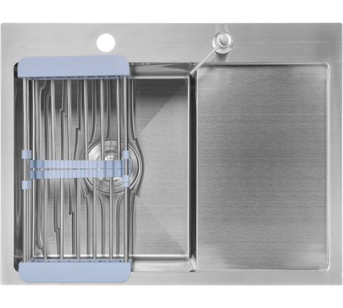 Кухонная мойка Saniteco 6550-L + Spike F9S07000 хром, с сифоном, дозатором и коландером