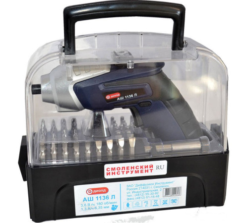 Шуруповерт ДИОЛД АШ-1136 Л 10021021 с АКБ, набор оснастки