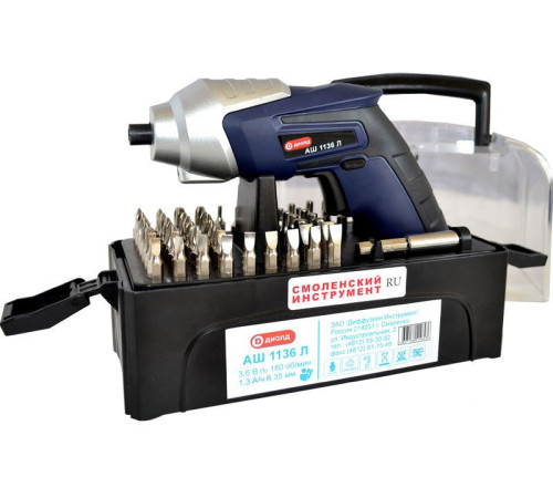 Шуруповерт ДИОЛД АШ-1136 Л 10021021 с АКБ, набор оснастки