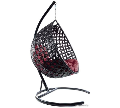 Подвесное кресло M-Group Капля Люкс 11030402 черный ротанг/бордовая подушка