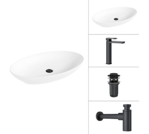 Умывальник Lauter 21571 + Cascade 21СК0655BS + сифон 21635B + дон.клапан 21190B черный матовый