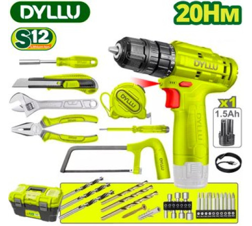 Дрель-шуруповерт Dyllu DTDT1B77 с 1-им АКБ, ящик
