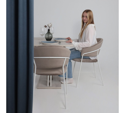 Стул с подлокотниками Алвест AV 433 светло-коричневый бархат H-61/белый