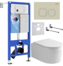Унитаз подвесной Roxen Royal Matt в комплекте с инсталляцией StounFix Dual Fresh 6 в 1 968277 кнопка: пастель бежевый