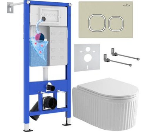 Унитаз подвесной Roxen Royal Matt в комплекте с инсталляцией StounFix Dual Fresh 6 в 1 968277 кнопка: пастель бежевый