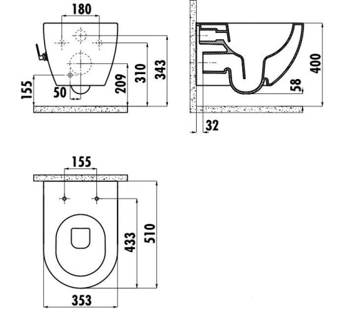 Унитаз Creavit Free FE322-34CB00E-0002 без сиденья