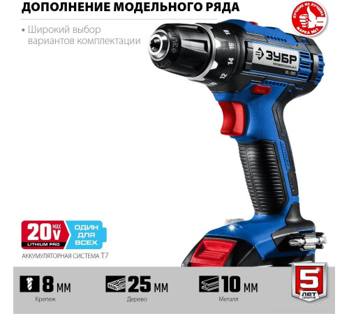 Дрель-шуруповерт Зубр Профессионал DL-201-22 с 2-мя АКБ 2 Ач, кейс