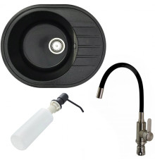 Кухонная мойка БелЭворс New Lux L + смеситель W74004-2 + дозатор L405F черный