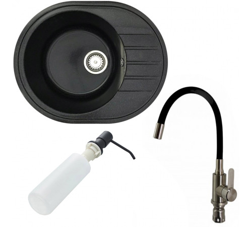 Кухонная мойка БелЭворс New Lux L + смеситель W74004-2 + дозатор L405F черный