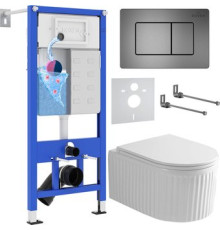 Унитаз подвесной Roxen Royal Matt в комплекте с инсталляцией StounFix Dual Fresh 6 в 1 968290 кнопка: оружейная сталь