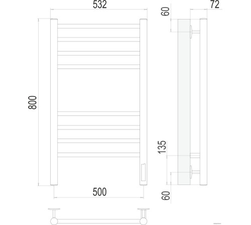 Полотенцесушитель TERMINUS Аврора П8 500x800 КС 9003 электро белый