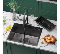Кухонная мойка Roxen Simple 560220-60B-V графит/текстурная PVD покрытие с коландером и дозатором