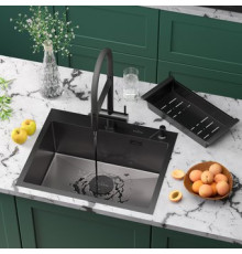 Кухонная мойка Roxen Simple 560220-60B-V графит/текстурная PVD покрытие с коландером и дозатором