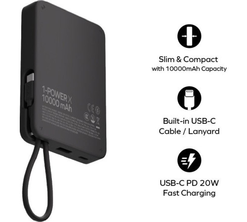 Внешний аккумулятор Momax 1-Power X Built-in USB-C IP152 10000mAh черный