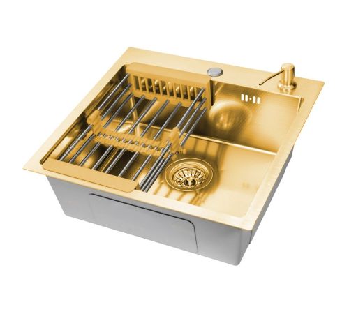 Кухонная мойка Aquaforta 550*500, коландер, дозатор GOLD DECOR