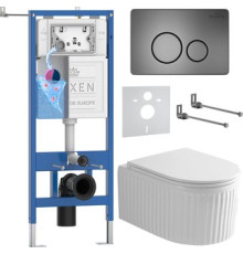 Унитаз подвесной Roxen Antares Tornado Long в комплекте с инсталляцией StounFix Dual Fresh 6 в 1 868439 кнопка: брашированное золото матовая