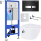Унитаз подвесной Roxen Antares Bidet в комплекте с инсталляцией StounFix Dual Fresh 6 в 1 963184 кнопка: черное стекло