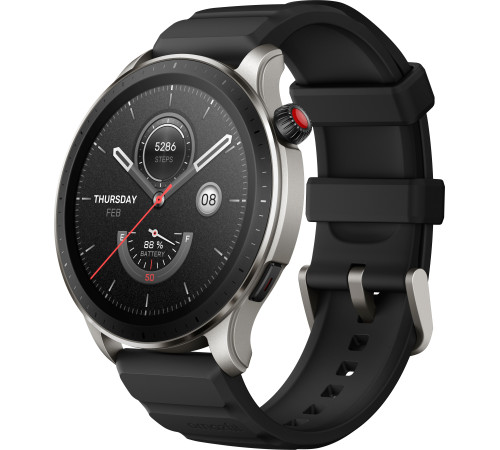 Умные часы Amazfit GTR 4 серебристый, с черным ремешком из фторэластомера