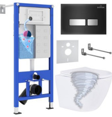 Унитаз подвесной Roxen Antares Tornado Long в комплекте с инсталляцией StounFix Dual Fresh 6 в 1 868448 кнопка: черный/хром глянцевая