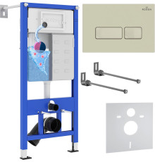 Унитаз подвесной Roxen Porto в комплекте с инсталляцией StounFix Dual Fresh 6 в 1 966662 кнопка: бежевый