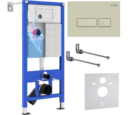 Унитаз подвесной Roxen Porto в комплекте с инсталляцией StounFix Dual Fresh 6 в 1 966662 кнопка: бежевый