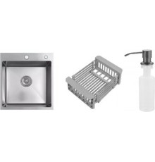 Кухонная мойка Schtoff Best Decor Silver 4550 + коландер KR-1 GREY + дозатор SD-1 GREY