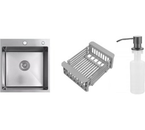 Кухонная мойка Schtoff Best Decor Silver 4550 + коландер KR-1 GREY + дозатор SD-1 GREY