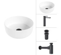 Умывальник Lauter 21499-31 + Cascade 21СК0655BS + сифон 21635B + дон.клапан 21190B черный матовый
